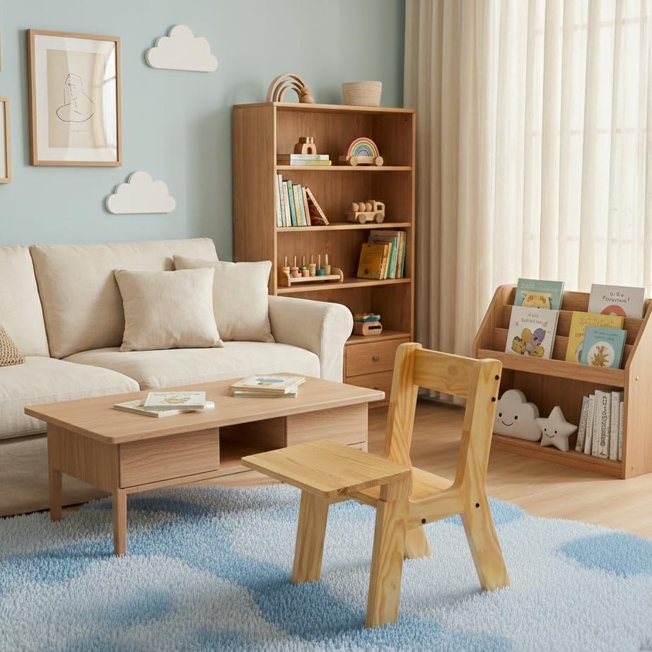 Image of KIDSSTUDIO Wooden Study Chair for Kids | Compact Learning Chair with Smooth Finish and Stable Structure | Lightweight Seating for Study Room and School Use | Wooden Desk for Reading and Writing