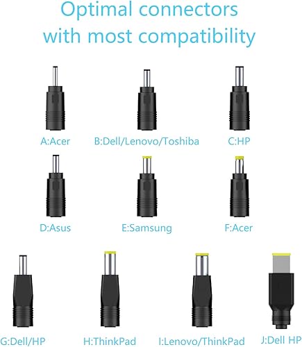 Miniatura 6 de Cargador para laptop, 45 W, 19.5 V, 2.31 A, cable de alimentación de CA con 10 conectores opcionales compatible con Asus Toshiba Lenovo, Acer, Dell,