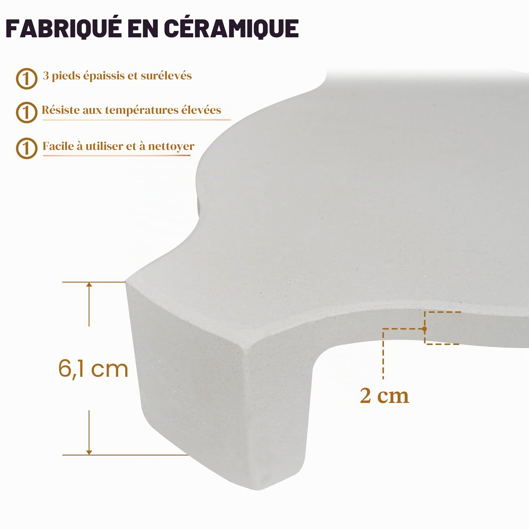 Pierre à pizza et déflecteur de chaleur pour accessoires Kamado - Conveggtor en céramique extra épais avec 3 pieds - Déflecteur de barbecue et pierre de cuisson pour pizza, pain et barbecue