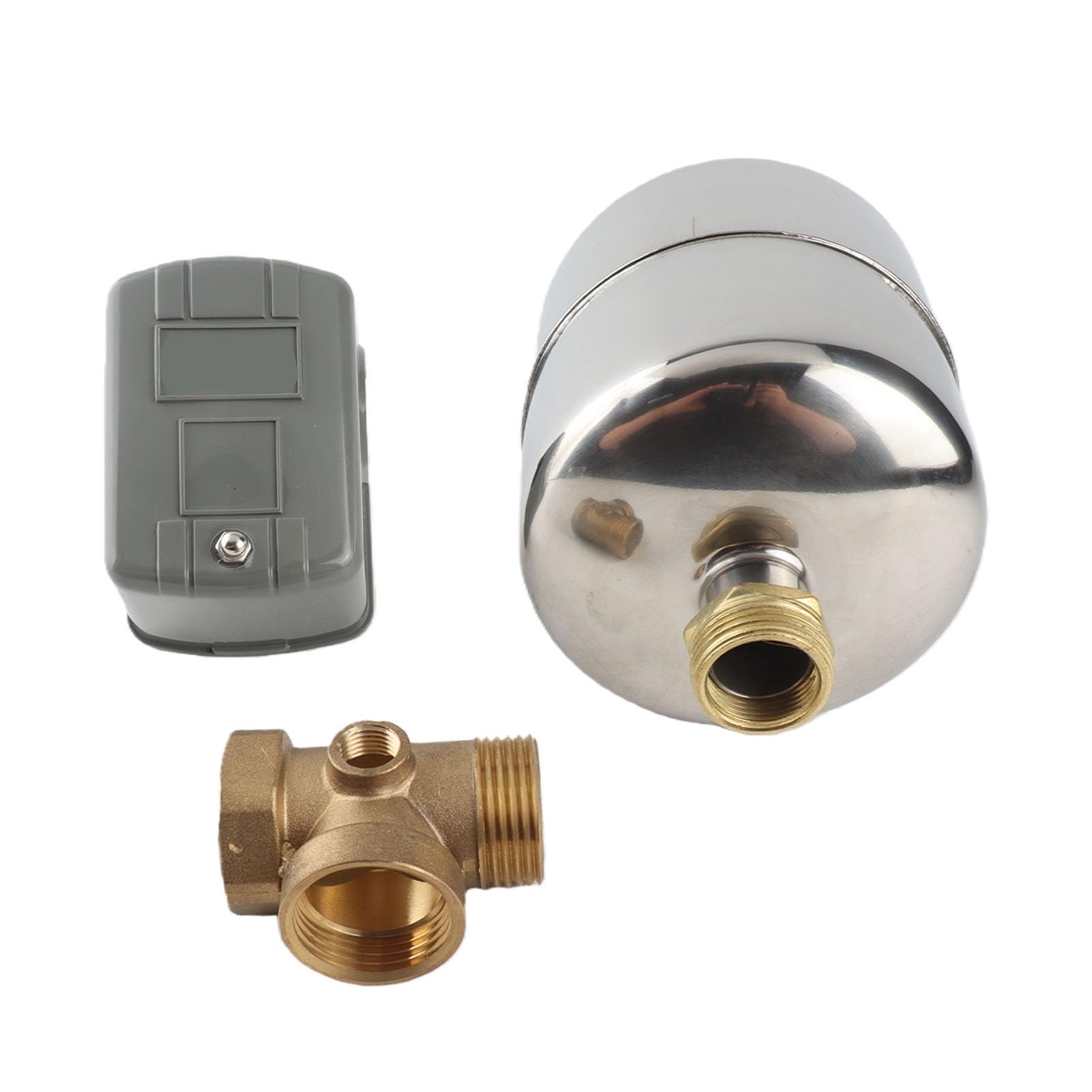 Fockety Controlador automático de la presión de la bomba de agua, kit de interruptor de presión electrónico con tanque de presión de acero inoxidable, válvula de retención de cobre