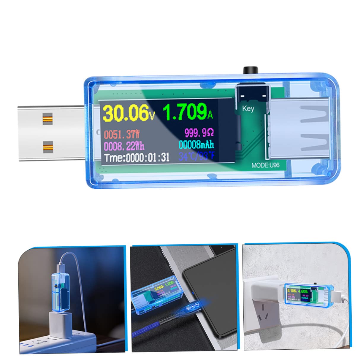 SHINEOFI 3 Stück USB Tester Digitaler Spannungs und Strommessgerät mit LCD Display Tragbarer USB Tester für Ladegeräte Powerbanks und Computeranschlüsse Präzise Messung von Temperatur und