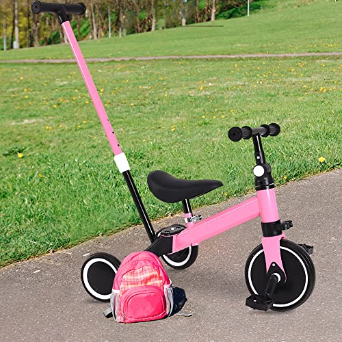 Vélo bébé - Tricycle bébé avec Barre de poussée pour 1 à 3 Ans, Garçons, Filles, Tout-Petits, Tricycle, Vélo D'équilibre pour Bébé, Siège et...