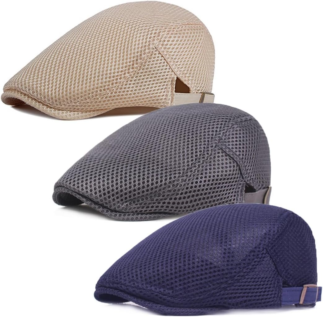 Men's Breathable Mesh Summer Hat Newsboy Flat Ivy Cap Gatsby Cabbie Caps