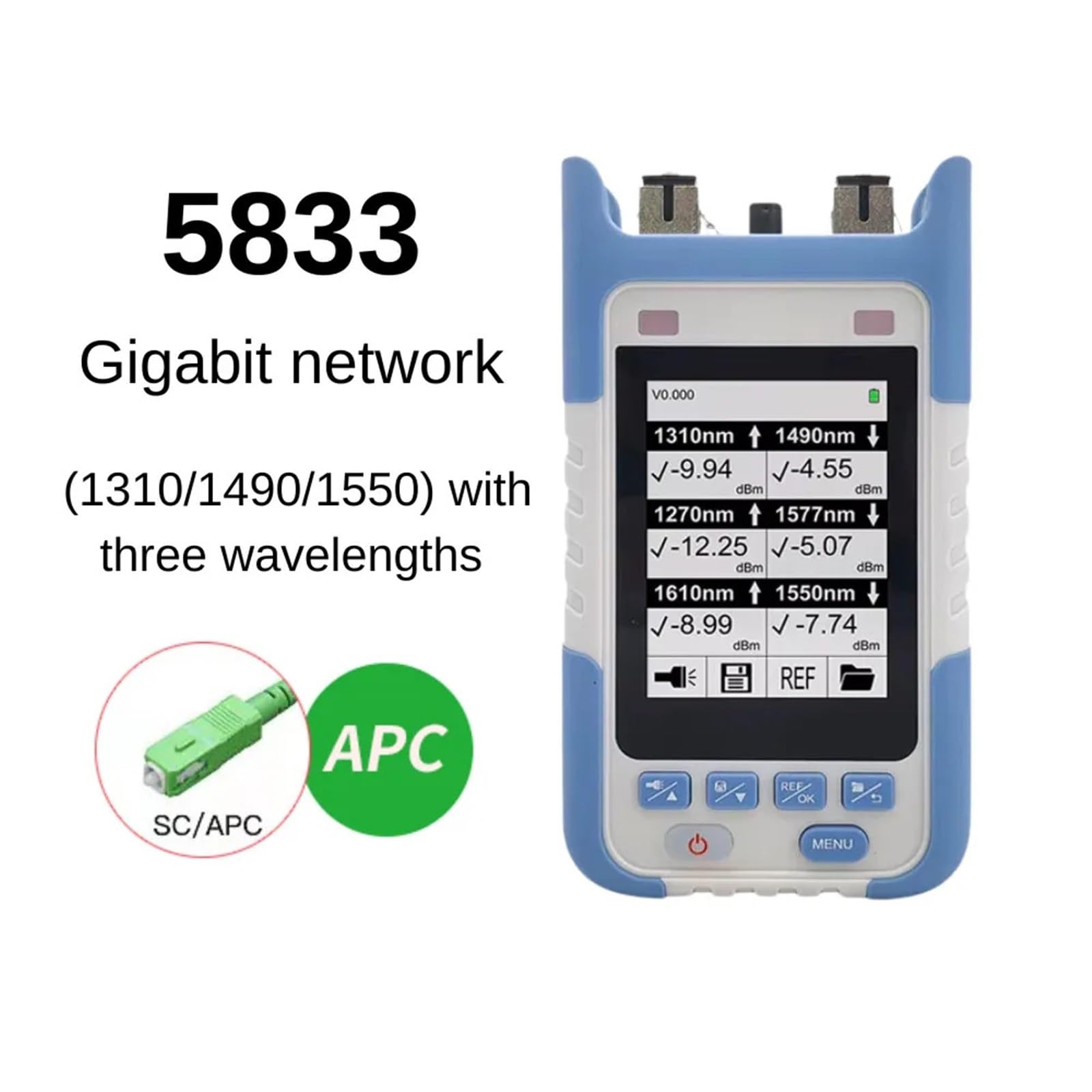 Testeur de Fibre Optique, Wattmètre à fibre optique SC UPC/APC CT583-10G PON OPM 1270/1310/1490/1550/1577Nm 10GEPON XGPON XGPON et réseau FTTH(5833 APC)