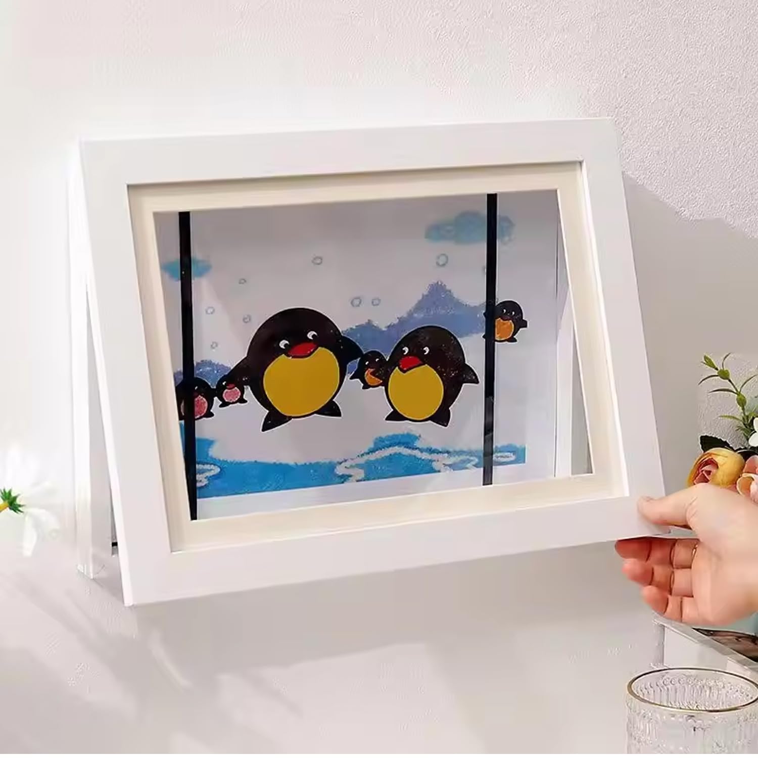 Nostrae by Ekhasa Kids Art Frame Display and Storage | Kid Drawing Storage Case for Walls | Clap Art Display for Kids | Kids Drawing Storage | Magnetic Wooden Open Frame (White, 9.2x12.6 inch)-image-20