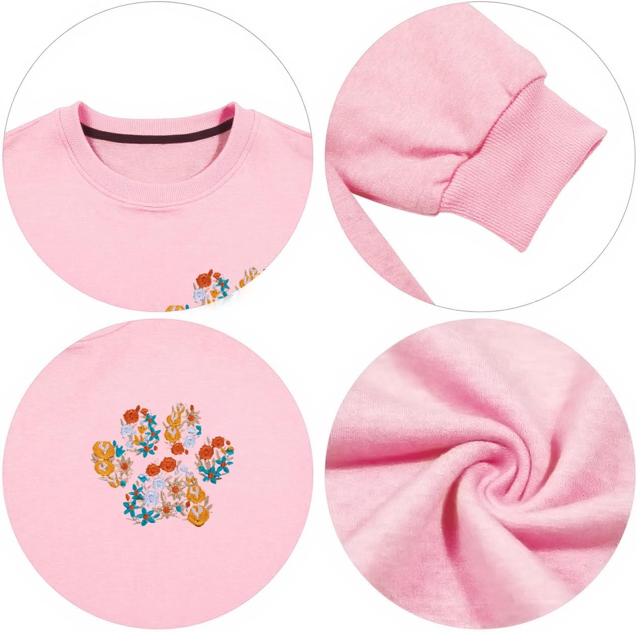 HEBBE Dog Mom Sweatshirts For Women Floral Dog Paw Sweatshirt Embroidered Paw Pullover Tops Oversized Sweater - Image 6