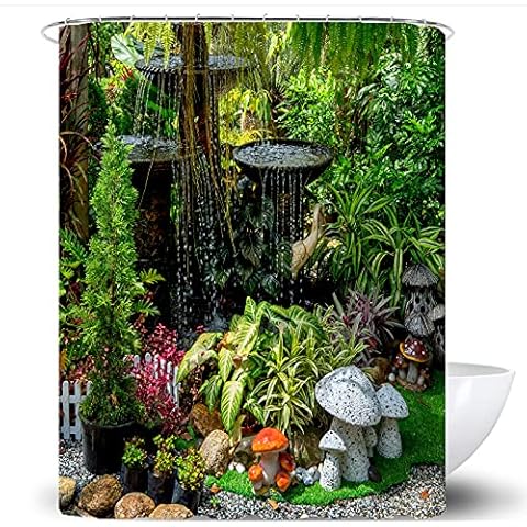SCVBLJS Waterproof Tropical Shower Curtain with Hooks Cover