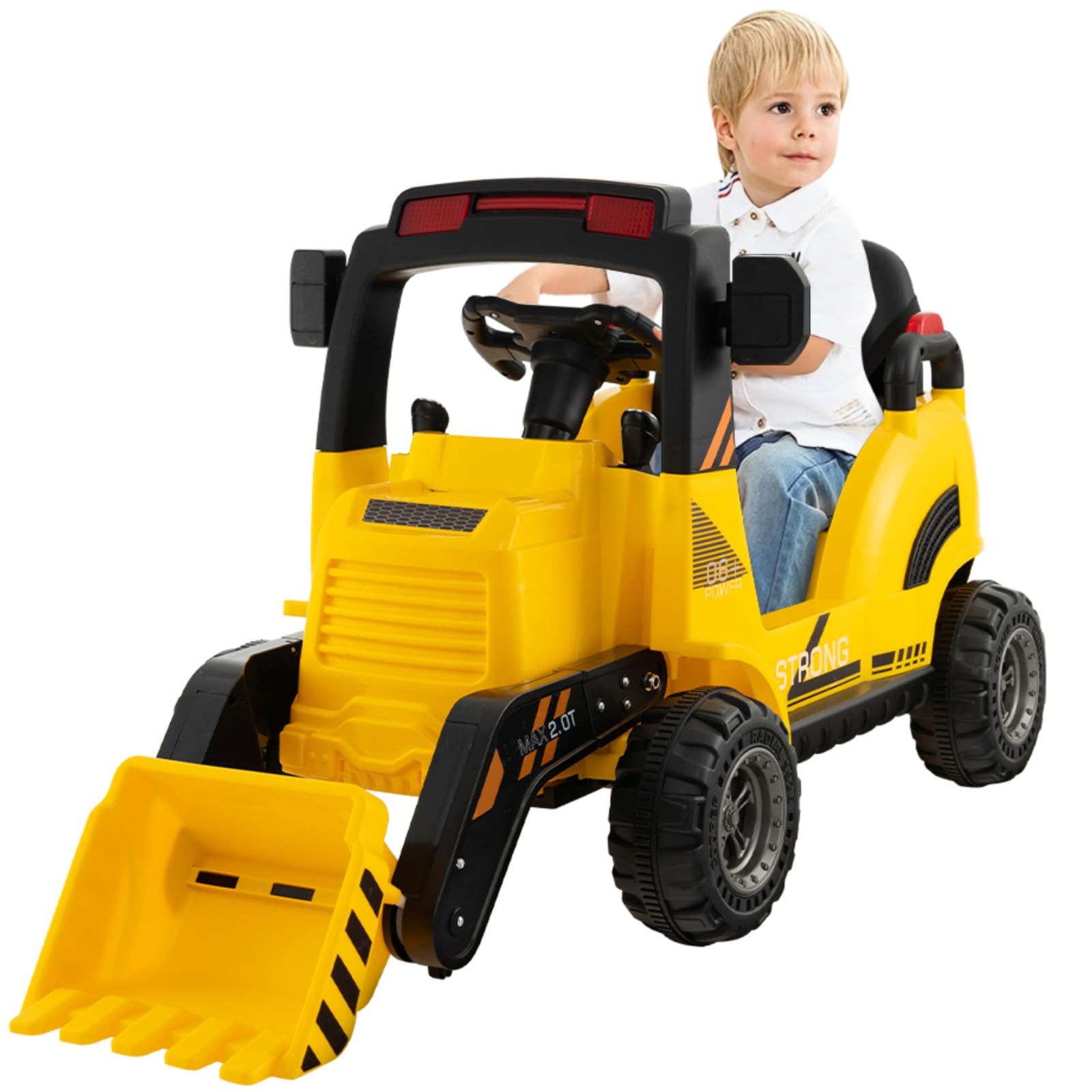 Maxmass 12V Kids Ride on Excavator, Children Ride on Bulldozer with Adjustable Bucket, Horn, Music, USB, MP3, LED Light, Battery Powered Construction Vehicle Electric Toy Car for 3-7 Years Old