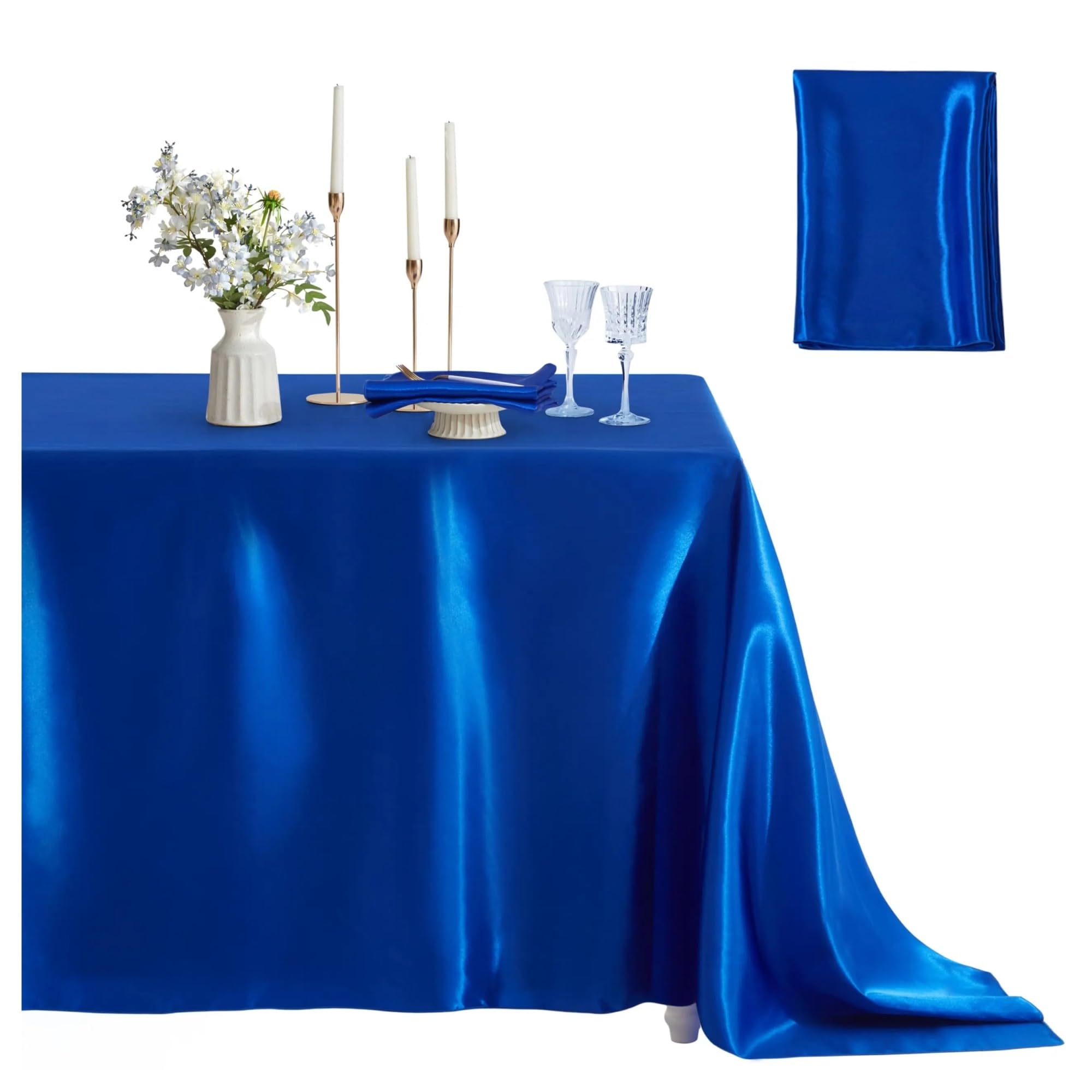LuMOUzhou Reusable Rectangle Satin Tablecloth Satin Tablecloth Rectangle Multicolor 145x260cm for Wedding Party Banquet Dining Room(Royal Blue)