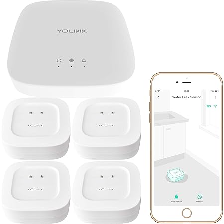 YoLink Smart Home Starter Kit: Amazon's Choice Water Sensor 4-Pack & Hub Kit - Our Best-Selling Original Water Leak Sensor (Qty. 4) and Hub Kit. Sensor Compatible with Alexa and IFTTT