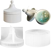 Vista 8 de 4Pcs Candle Jar Silicone Molds Set, Jars and Bottles with Lids Container Moulds, Striped Round Pot Molds for Making Uv Epoxy Plaster Concrete