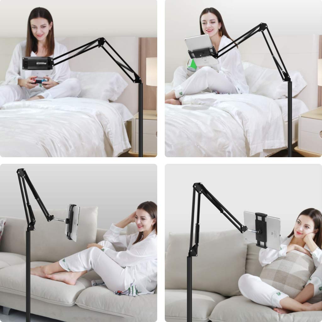 Supporto per tablet, regolabile in altezza, girevole a 360 gradi, supporto per telefono con base in metallo per supporto da letto per smartphone tablet con schermo da 4 ~ 11 pollici, lettore di e-book