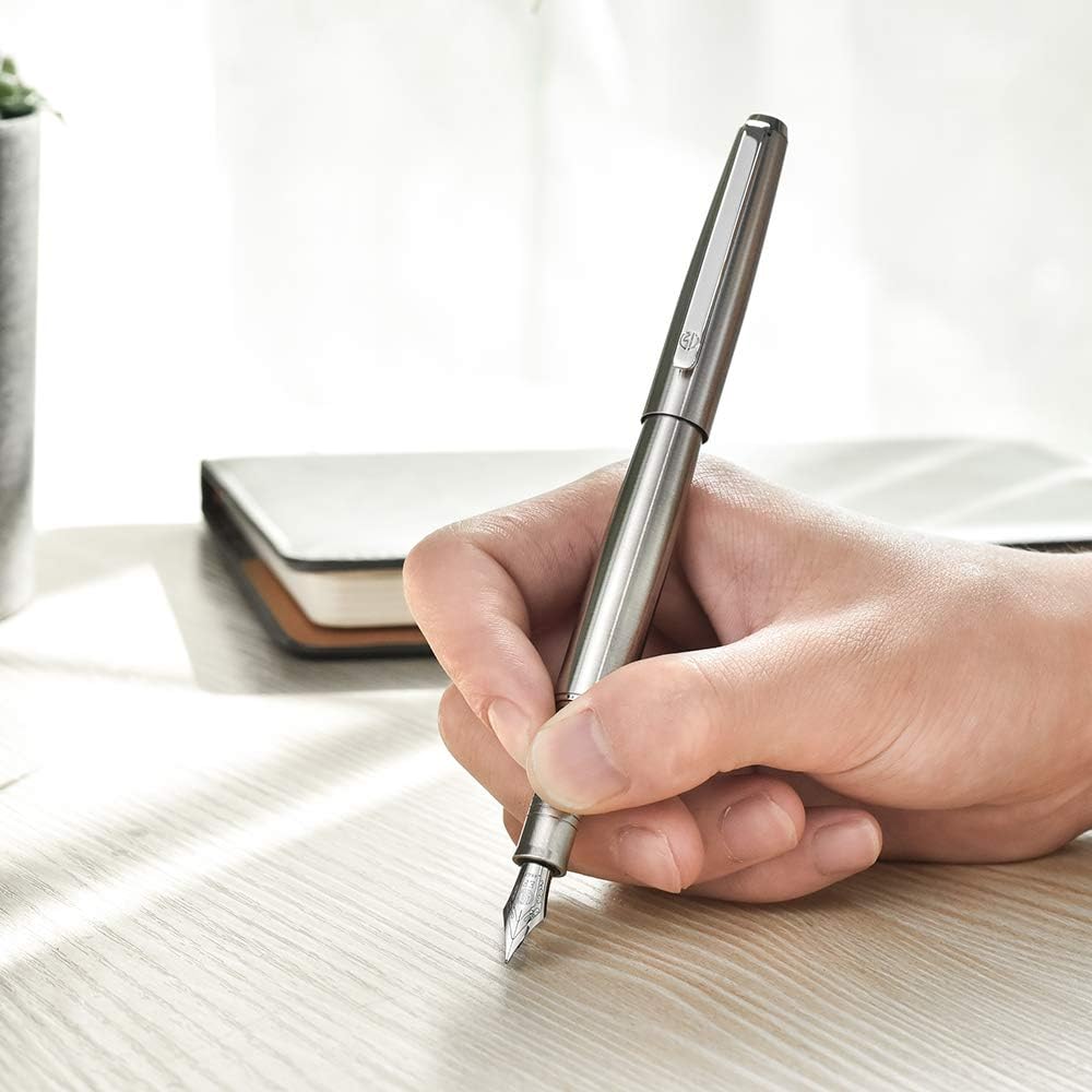 HongDian Stainless Steel Fountain Pen Extra Fine Nib with Converter and Metal Box - Image 5