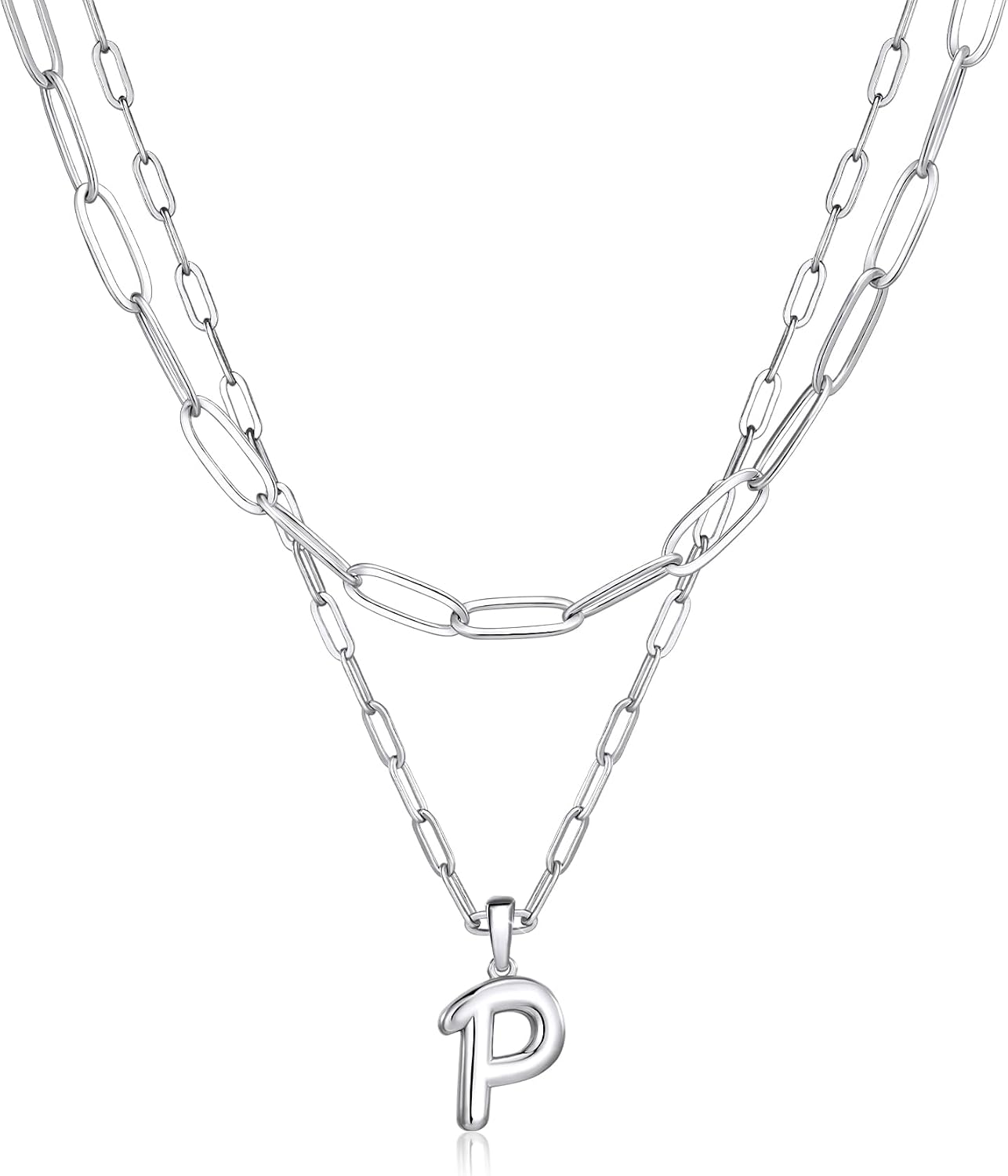 adoyi Bubble Letter Necklace Silver Balloon Initial Necklace for Women Trendy - 18K Gold Plated Layered Bubble Letter P Alphabet Pendant Locket Necklace Stack Set Name Personalized Jewelry Gift