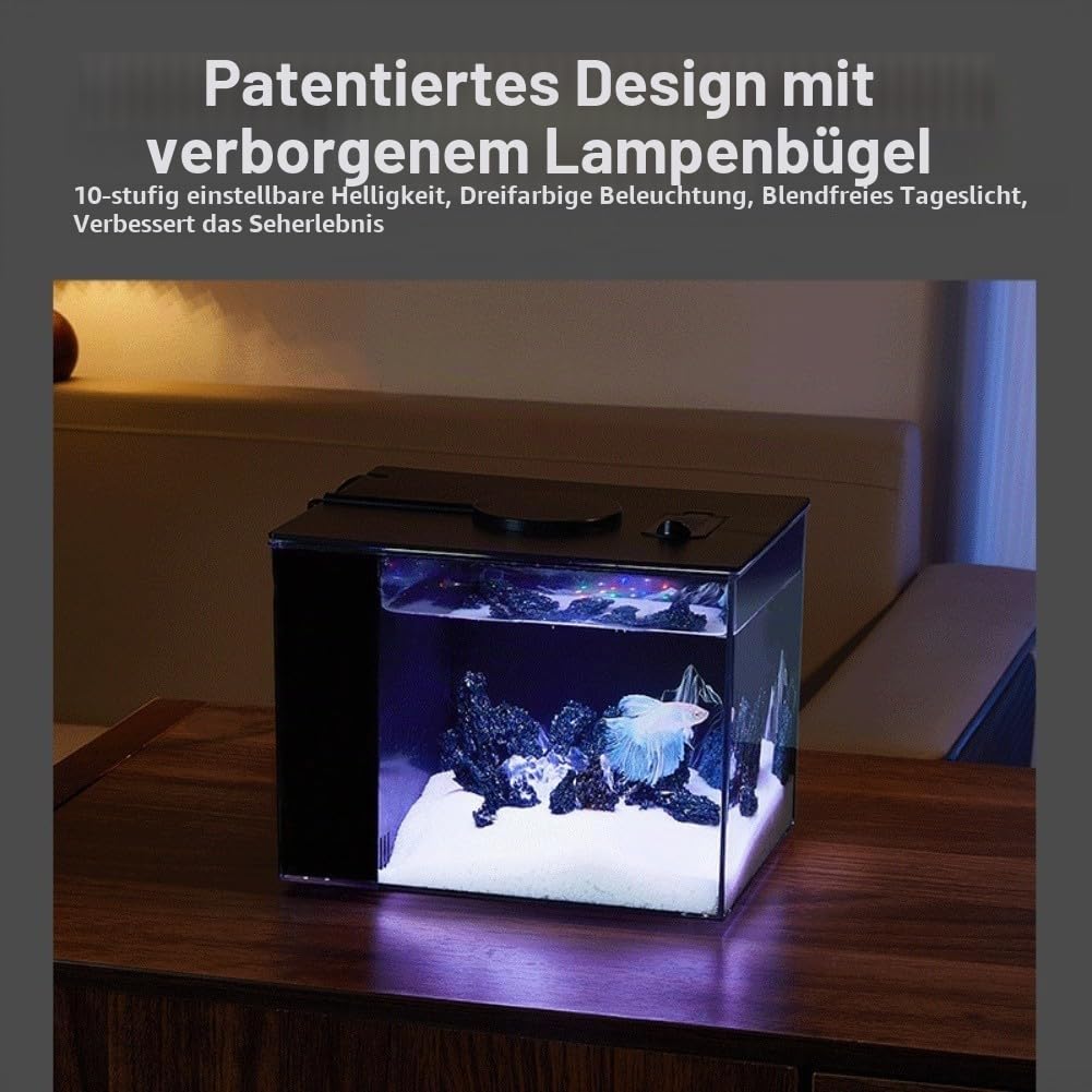 Selbstzirkulierendes Aquarium mit LED-Licht und Filterpumpe, Desktop-Aquarium-Set für Heimbüro, geräuscharmes zylindrisches Kunststoff-Ökosystem-Becken für Anfänger (S)