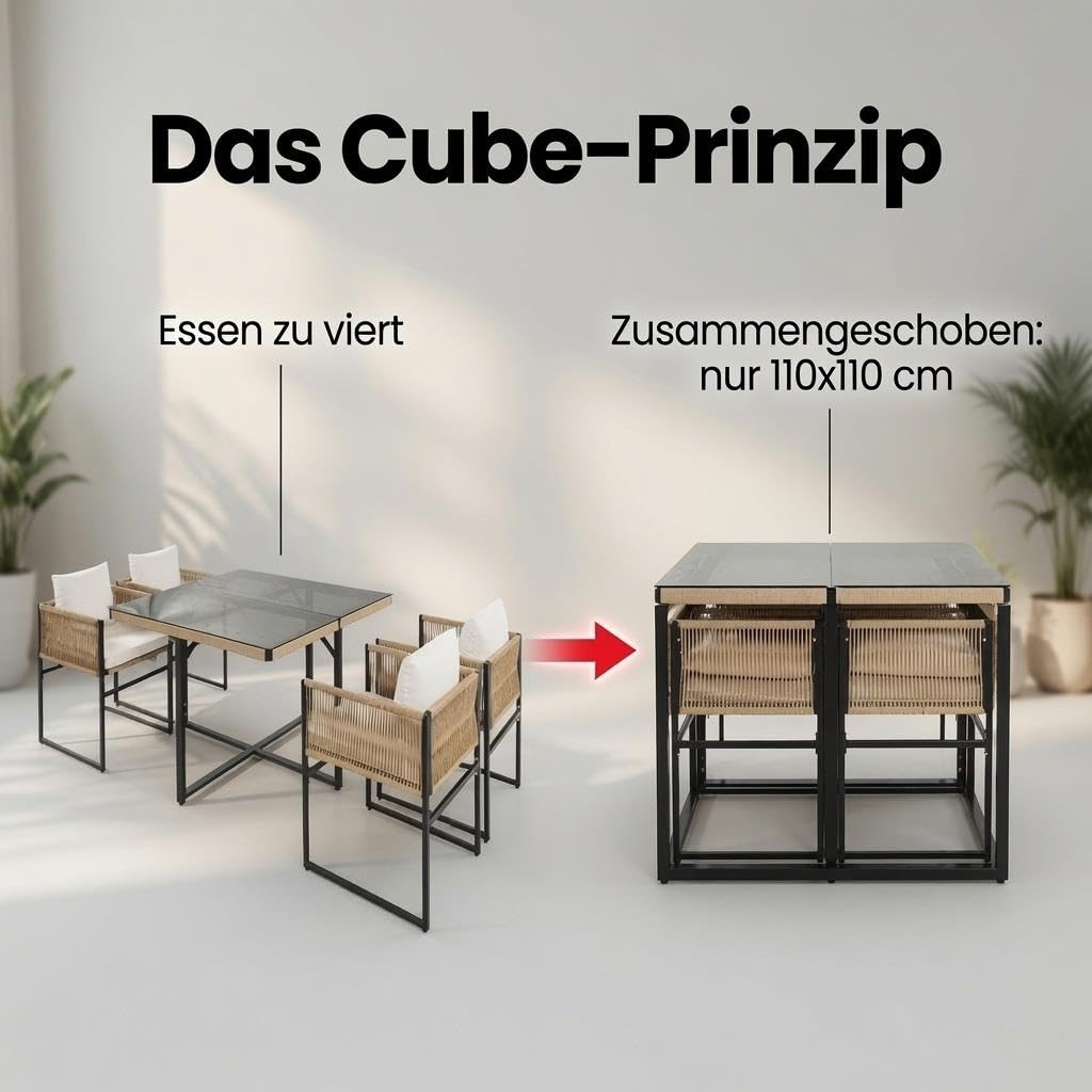ESTEXO Set di mobili da giardino con elegante design in corda, per esterni, per 4 persone (beige)