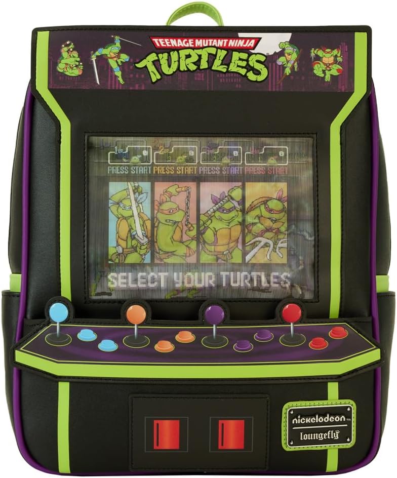 Loungefly Teenage Mutant Ninja Turtles 40th Anniversary Vintage Arcade Mini Backpack, Black/Charcoal, Taglia unica