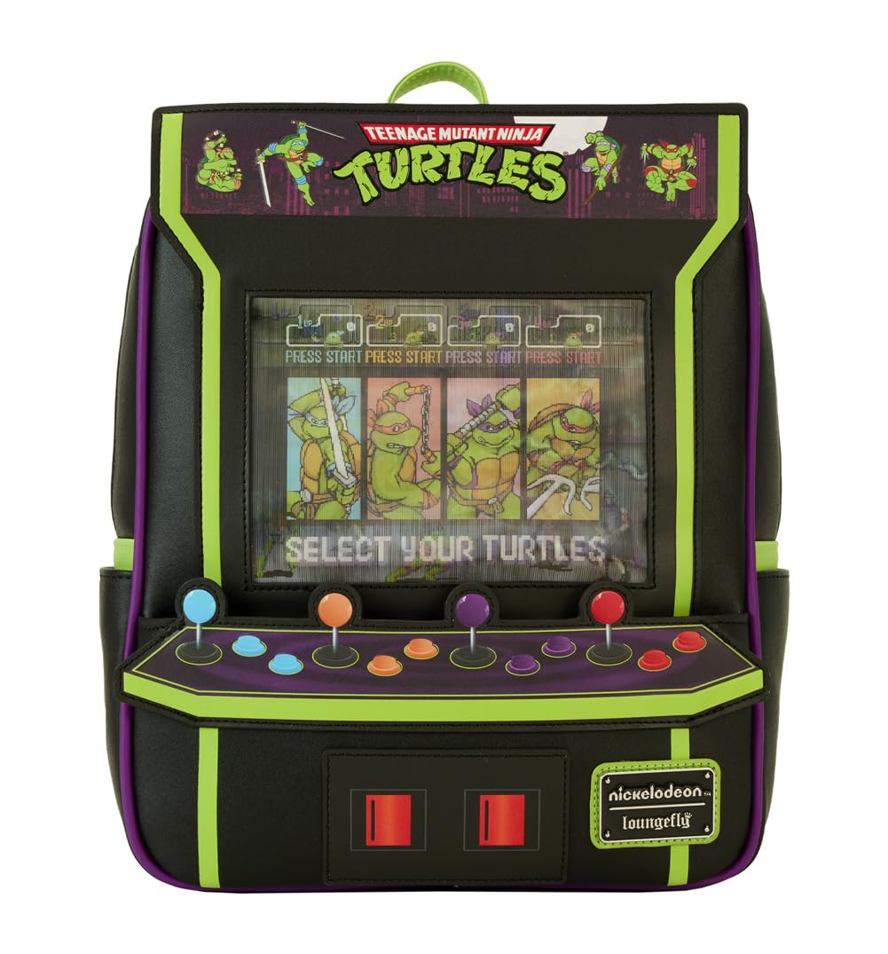 Loungefly Teenage Mutant Ninja Turtles 40th Anniversary Vintage Arcade Mini Backpack, Black/Charcoal, Taglia unica