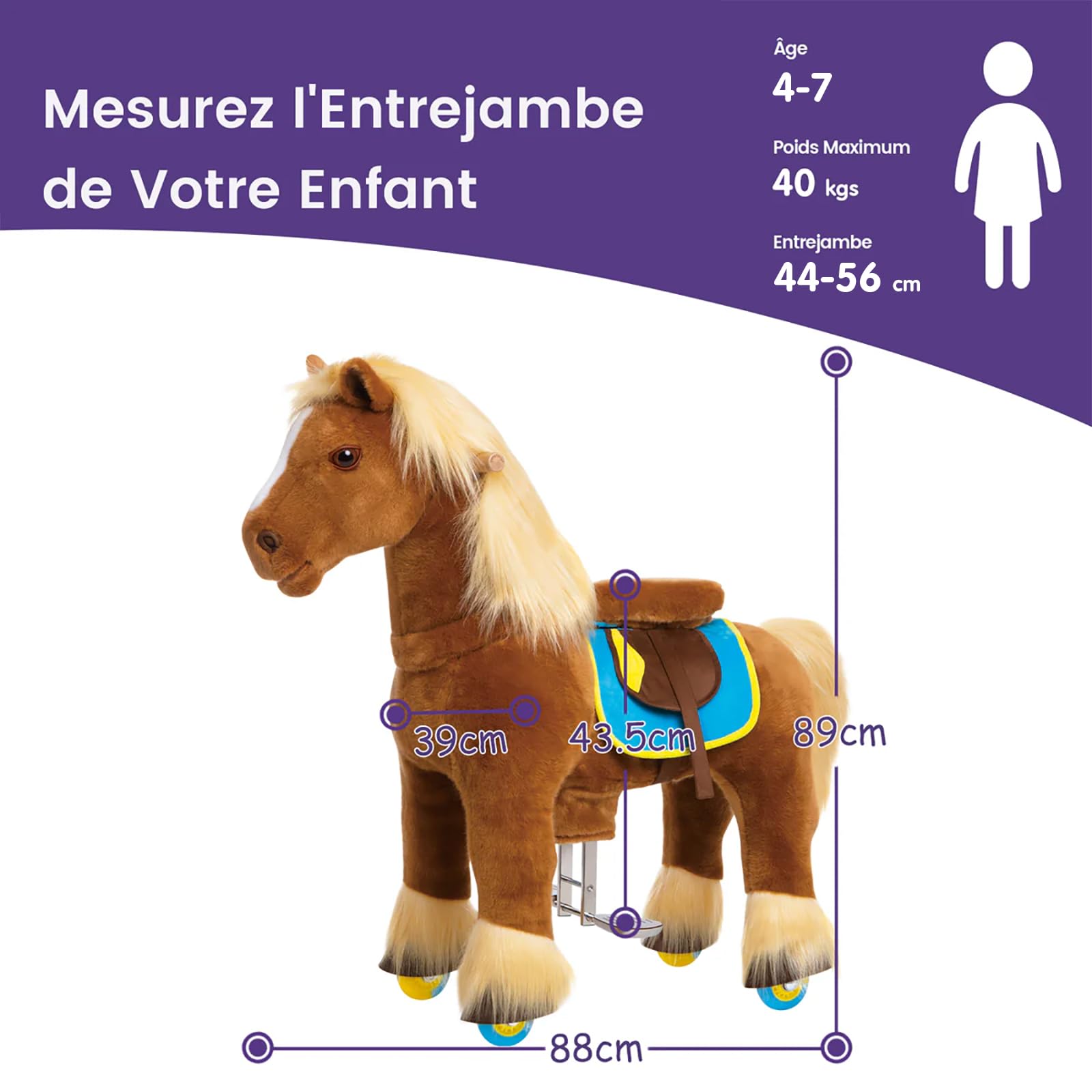 PonyCycle Prémium Modèle X Cheval Jouet Mécanique à roulettes avec Frein (Cheval Brun/Taille 4 pour 4-7 Ans) Poney Scooter pour Enfant X46