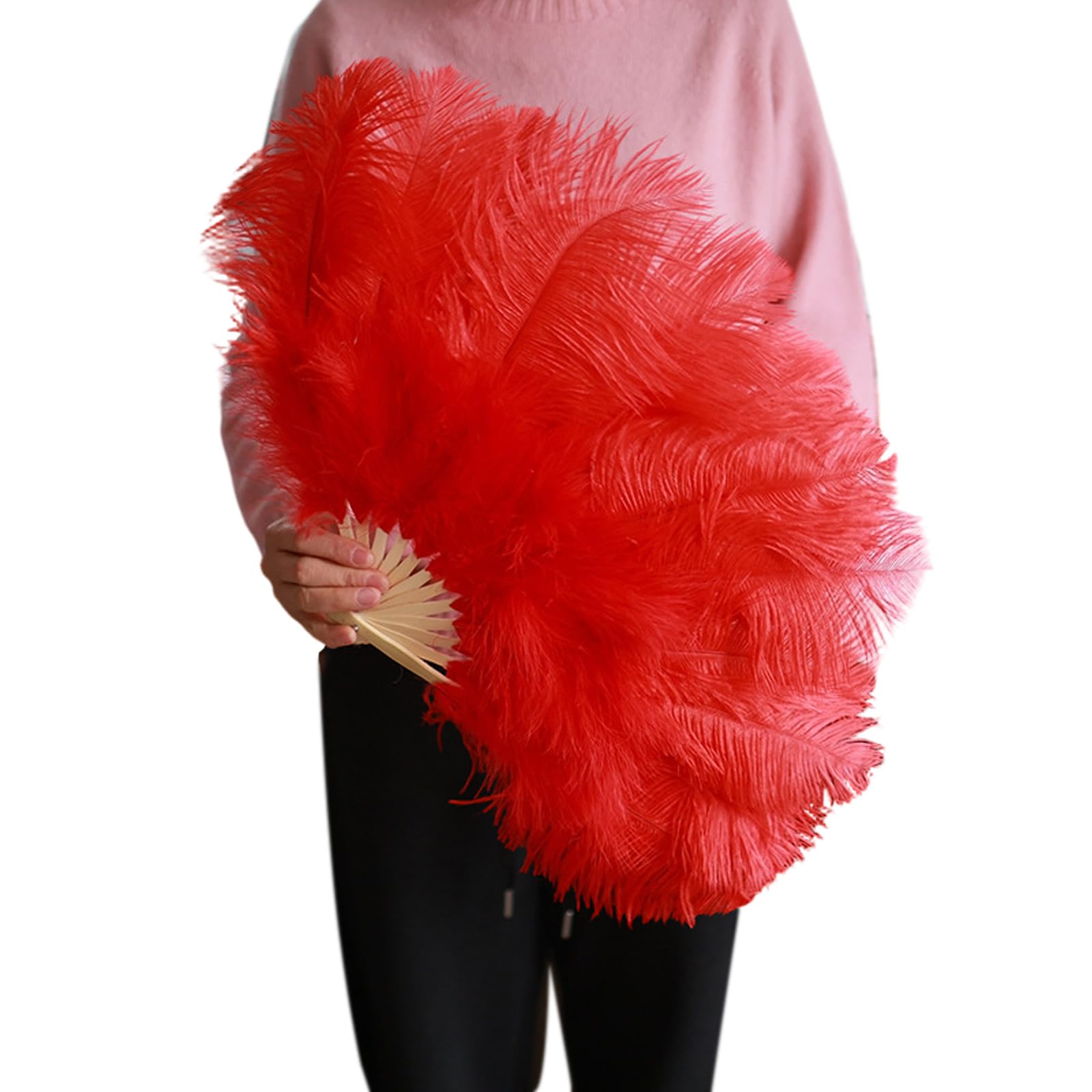 Greabuy Folding Fan with Handle 30cm / 11.8in Handheld Accessory for Theater Shows Wedding Parties and Photos Plume Dance Accessory Folding Fan Theater Costume Wedding Photo Party Decor Stage Show