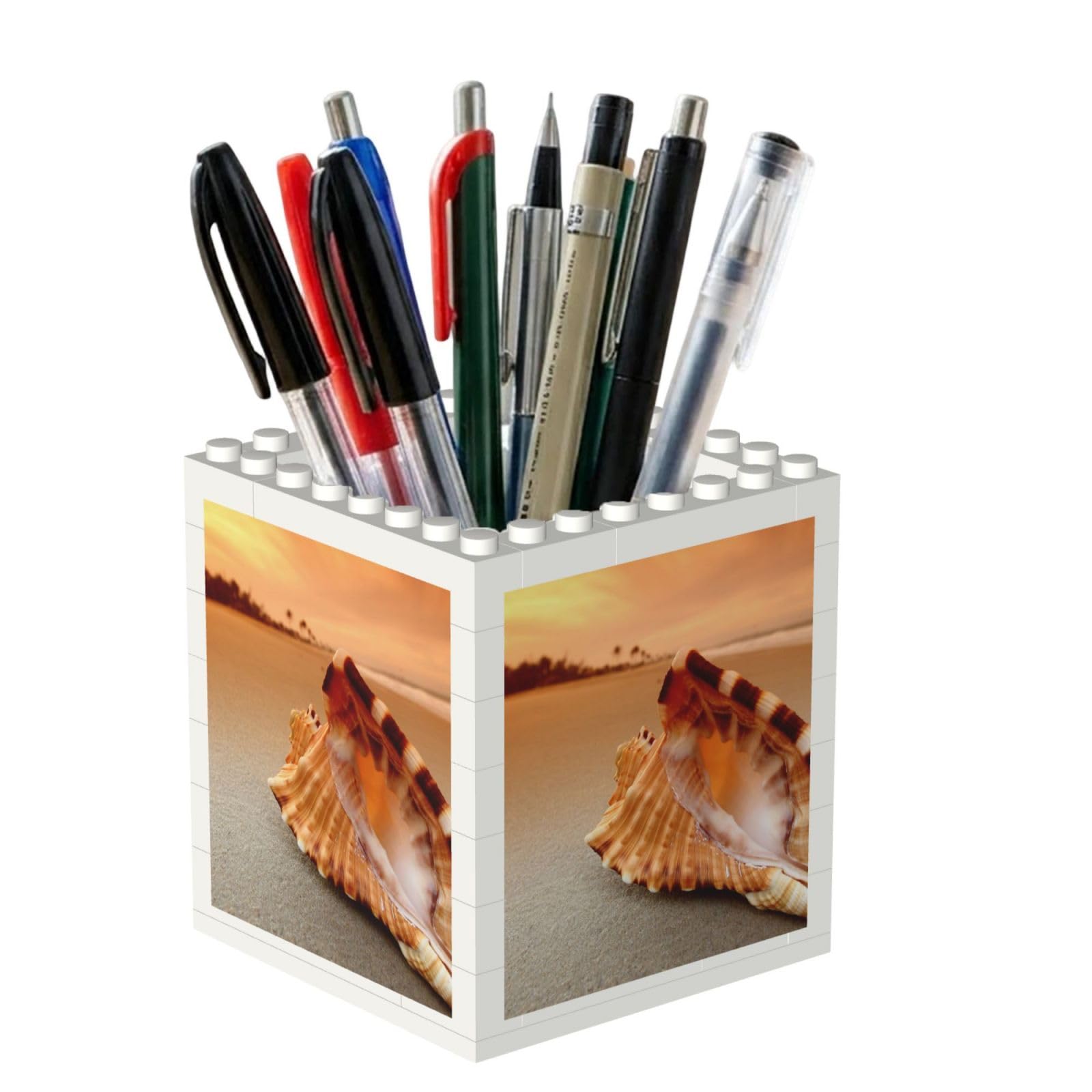 Poadnly Sunset Over The Sea The Shell Conch, Pen Pot Pencil Holder for Office Home School, Compact Desk Organiser for Office Stationery