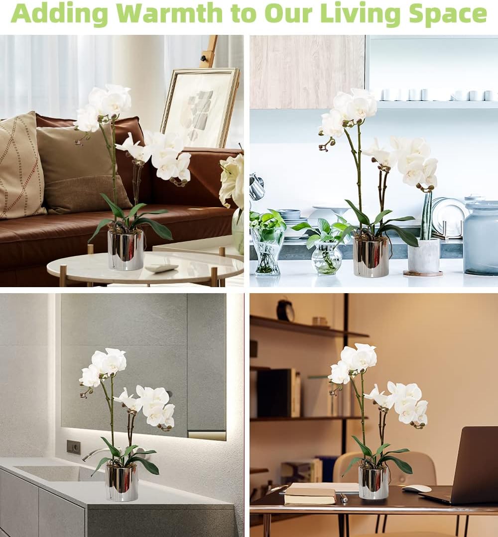 CXGS Artificial Orchid Flower Plant Real Touch Faux Orchids in Ceramic Vase White 19.7'' Fake Phalaenopsis Flower Arrangement Centerpiece Home Indoor Decor - Image 3
