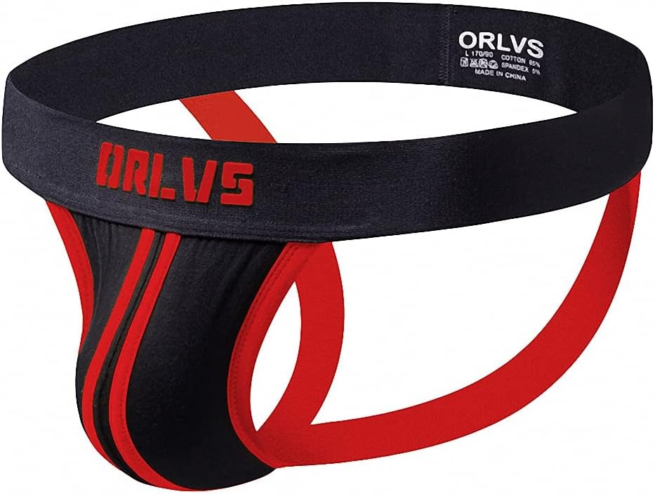 ORLVS low waist sexy underwear for men/breathable thong T-pants exposed hip underwear for men (Red G,M)