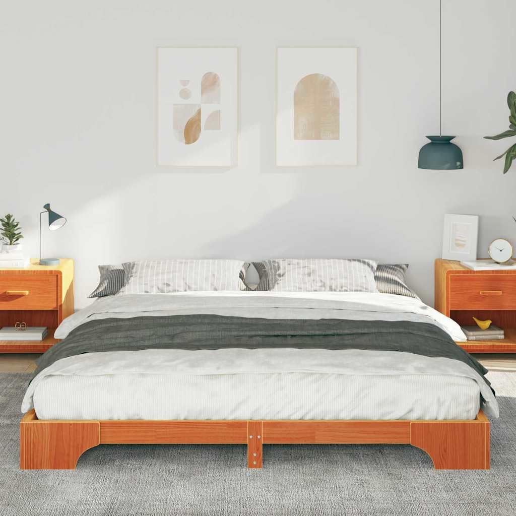 Marco de Cama en el Suelo de Madera Maciza de Pino Marrón Estructura de Perfil Bajo para Dormitorio Moderno Minimalista Ensamblaje Fácil y Diseño Espacioso Multifuncional