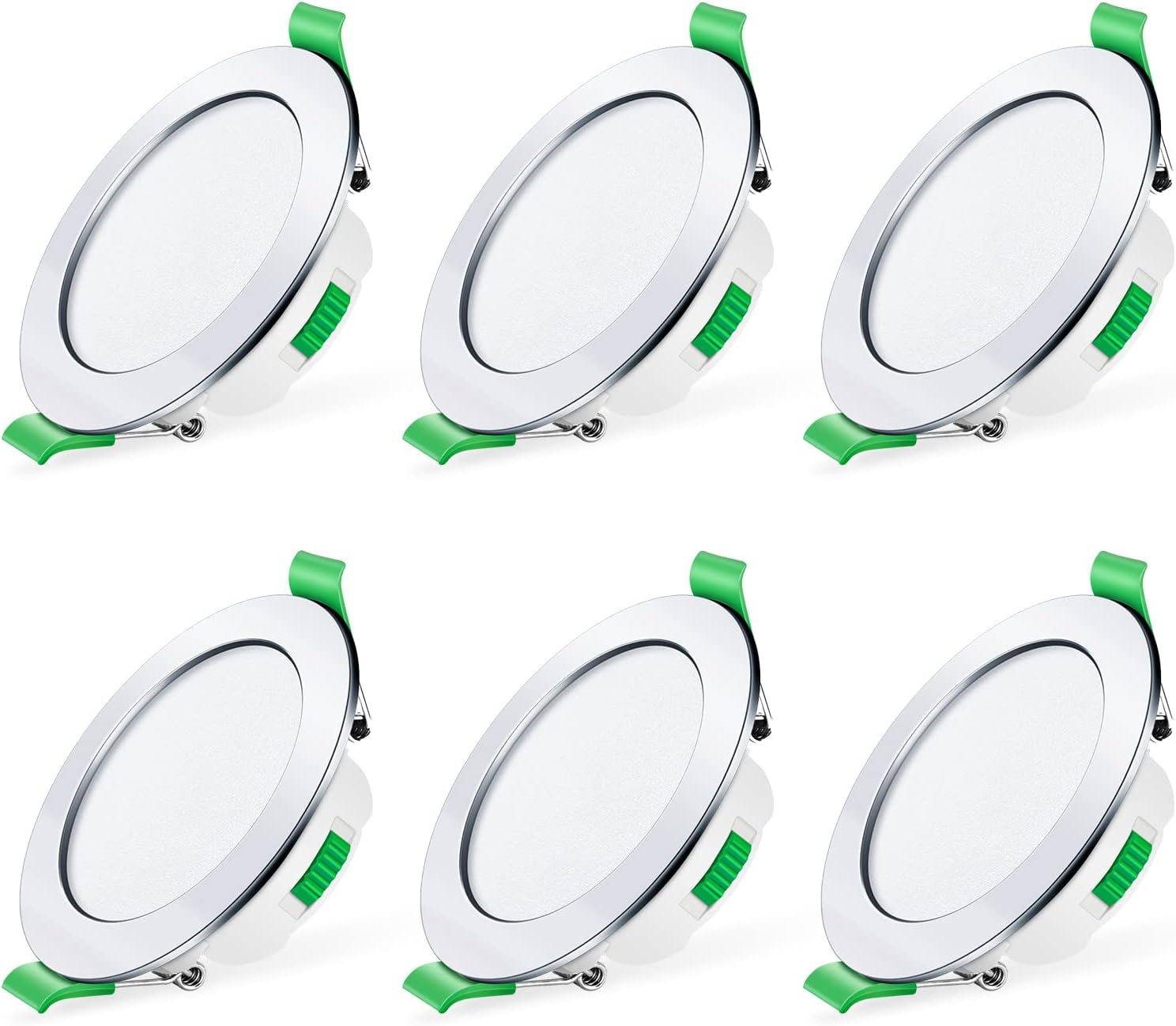 ALUSSO LED Downlights Dimmable 7W IP44 Slim Recessed Ceiling Lights, 3CCT 3000K Warm 4000K Neutral 6500K Cool Adjustable Bathroom Spotlights, Polished Chrome, 6 Pack