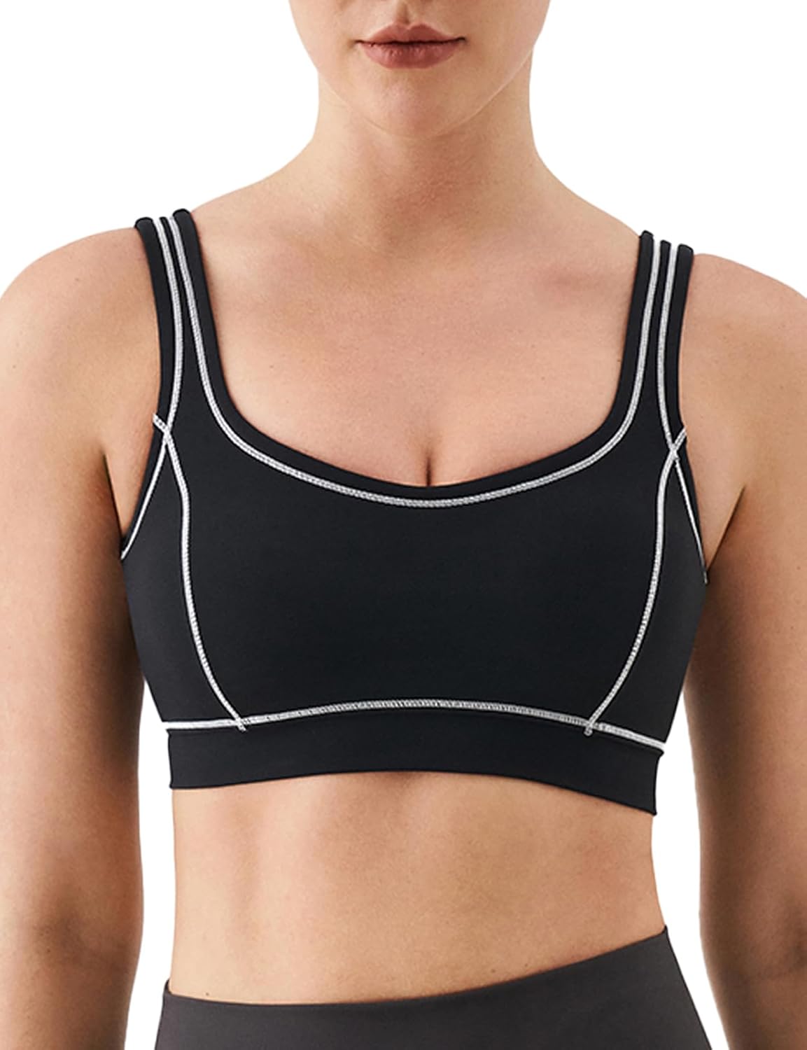 K-Swiss CICLO Fiber Sports Bras for Women - Scoop Neck Wireless Padded U Back Yoga Workout Gym Crop Tops Medium Support