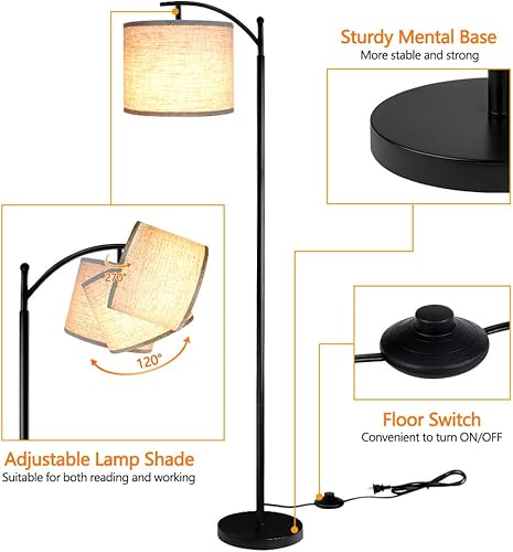 Miniatura 9 de Rottogoon - Lámpara de pie para sala de estar lámpara de pie LED con 2 pantallas para dormitorio incluye bombilla LED de 9 W - Negro