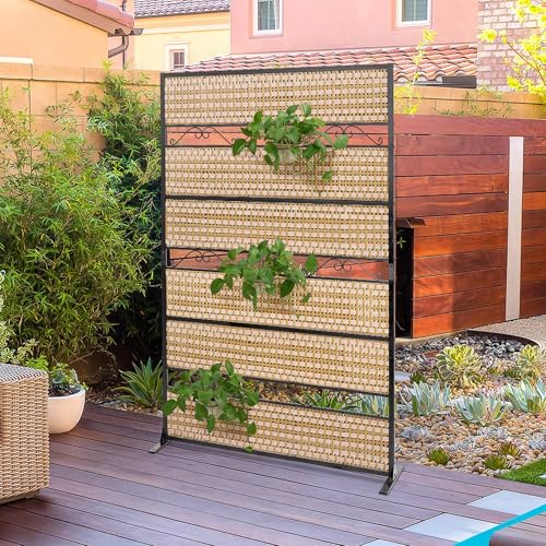 73' H&times;45' W Rattan Outdoor Privacy Screen Freestanding for Patio, Balcony Metal Privacy Screen and...