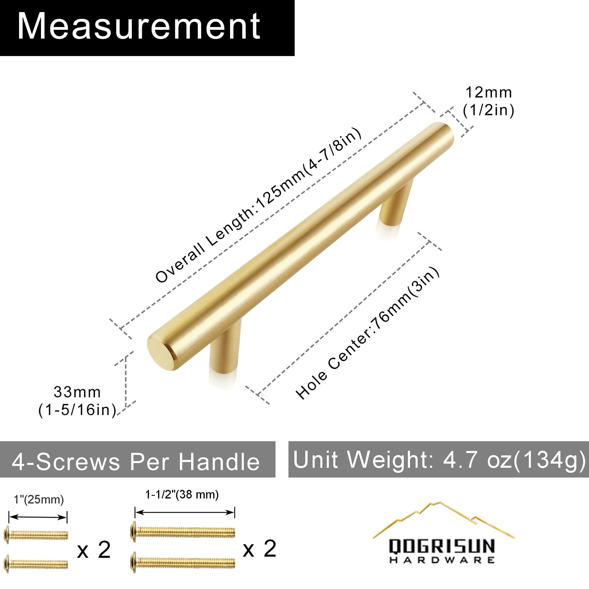 10 Pack Black & Gold Adjustable Cabinet Pulls - 3" & 3 3/4" Hole Spacing, Aluminum Alloy