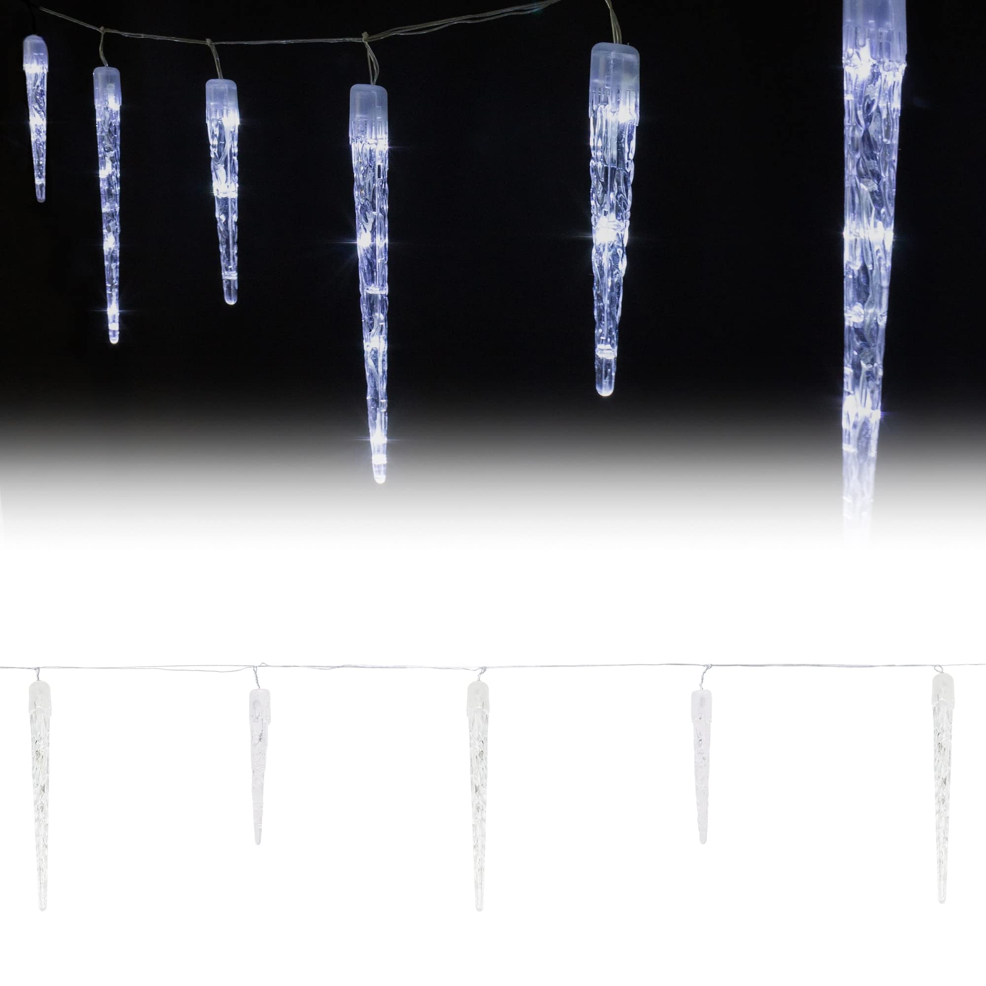 ECD Germany Cadena De Luces De Carámbanos 72 LEDs Blanco Frío 6,9m + 5m De Cable 8 Modos De Luz Temporizador Impermeable IP44 PVC Interior/Exterior Decoración Iluminación Navideña Guirnalda Navidad
