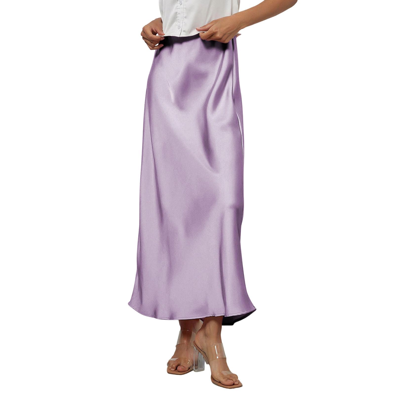 Satin Long Skirts for Women Elegant Wedding Guest A Line Maxi Skirt Casual Beach Flowy Skirt 2026 Spring