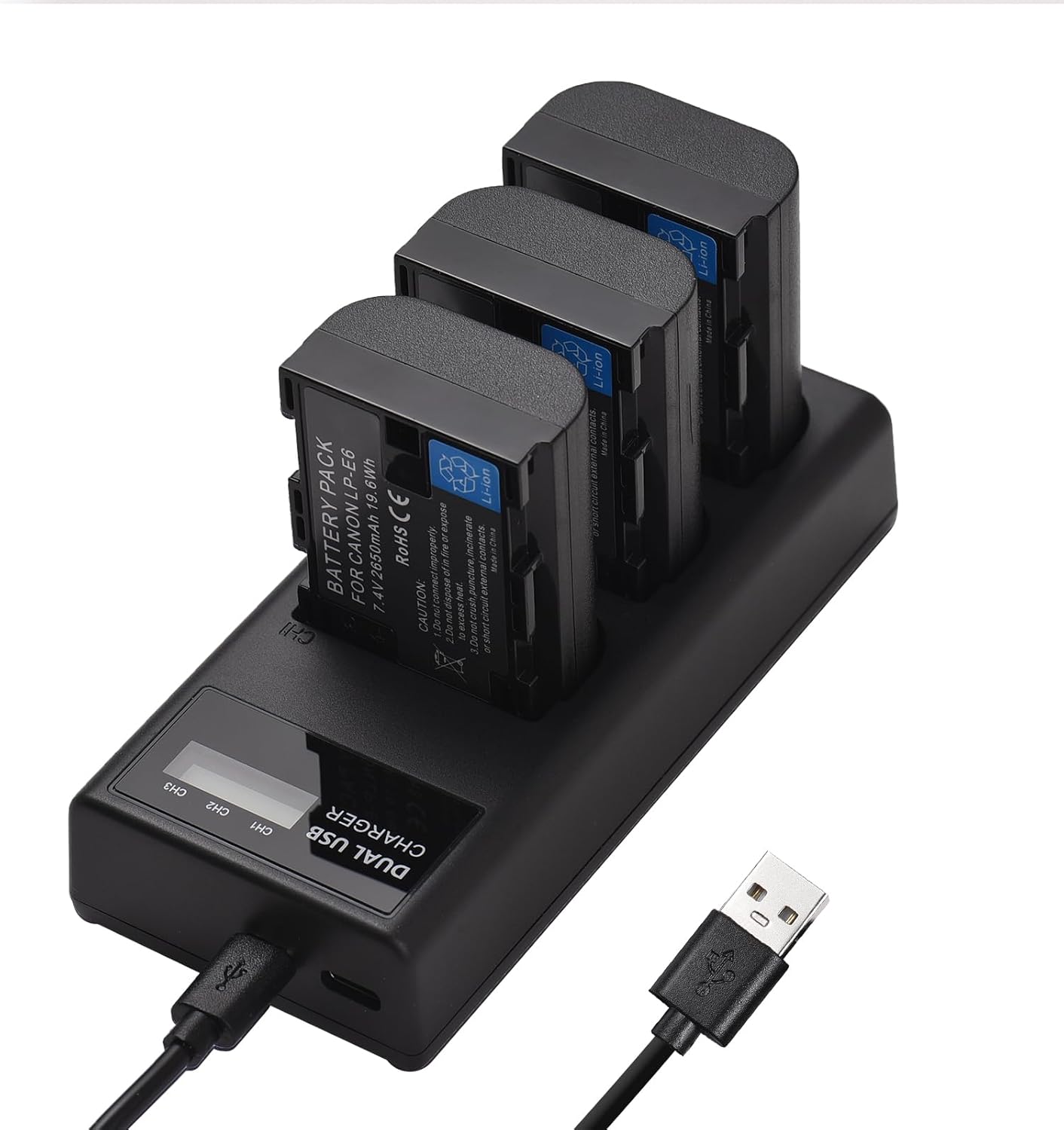 Andoer Replacement LP-E6 Battery, 3 Slots Charger with 3 LP-E6 2650mAh Batteries Compatible with Canon EOS 5D Mark II III IV/5DS/5DS R/6D/6D Mark II/7D/ 7D Mark II/60D/70D/80D/90D