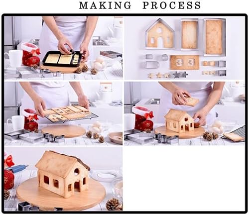 Miniatura 4 de 10 piezas de cortador de galletas de casa de jengibre, juego de cortadores de galletas de acero inoxidable 3D, moldes pequeños para hornear, molde