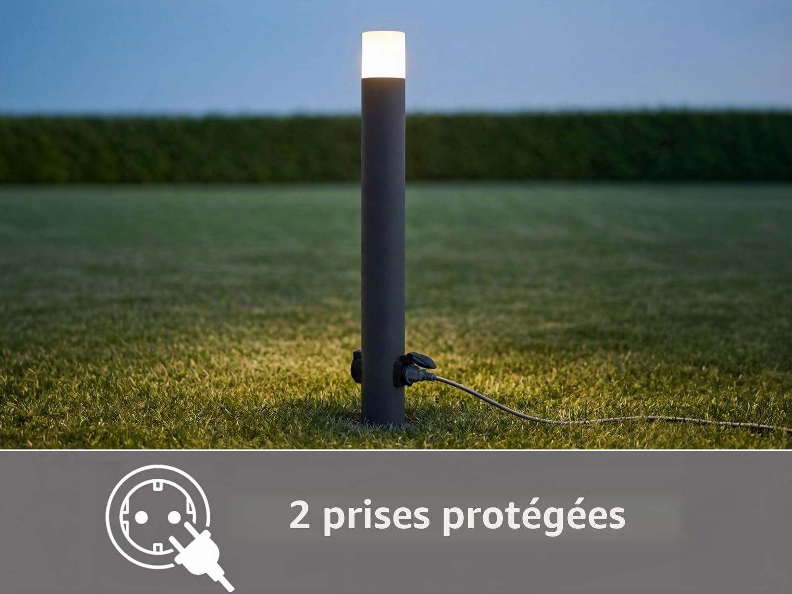 Borne lumineuse d'extérieur moderne à LED avec 2 prises, IP44, éclairage extérieur polyvalent pour la maison et la terrasse, hauteur : 80 cm, anthracite