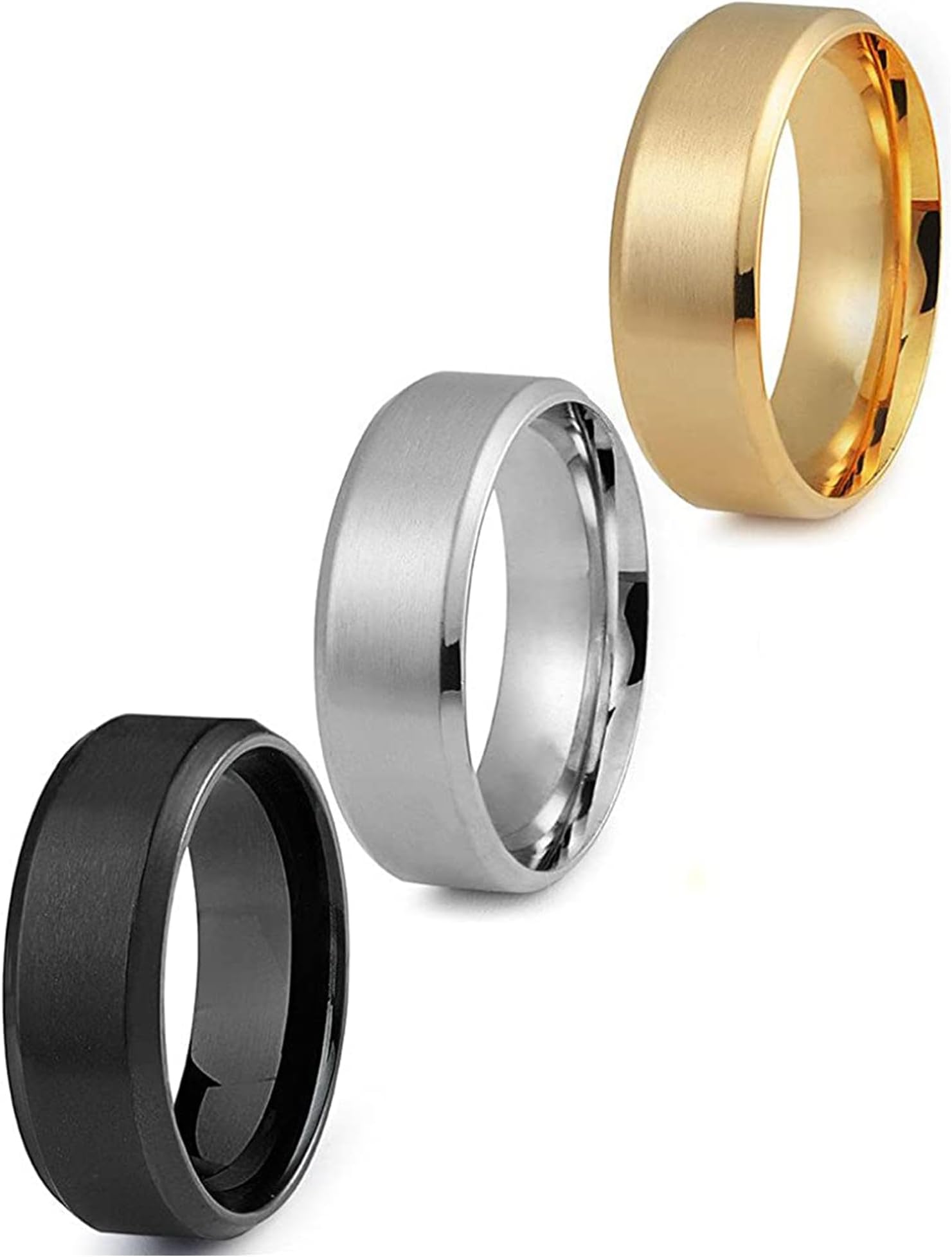 Stainless Steel Rings for Men Wedding Ring Cool Simple Band 8MM Width 3 Pcs A Set