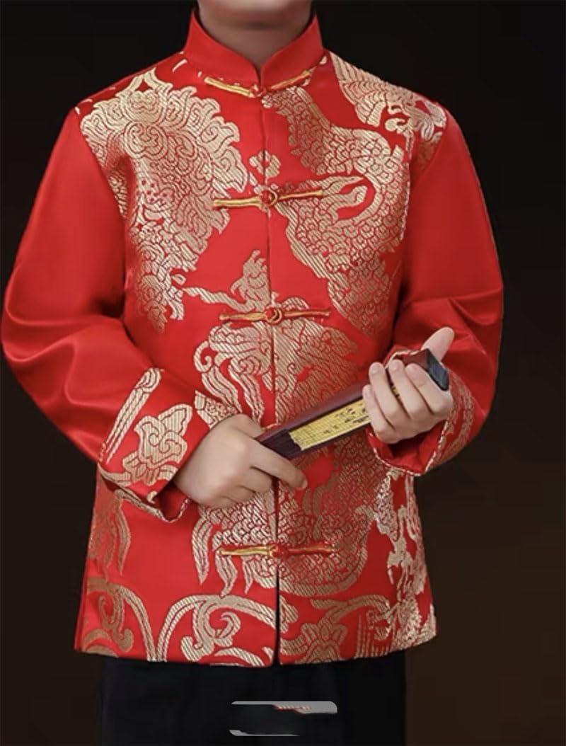 Men's Shirt Chinese Formal Attire Stand Collar Tang Suit Tops for Men