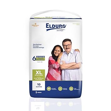 ELDURO Diapers | 100-150cm | 40-59in | Adult Diapers XL, Size Tape Diapers, Unisex With Wetness Indicator, Leakproof, 14hr Overnight Protection, Aloe Vera (Pack of 1 X 10=10)