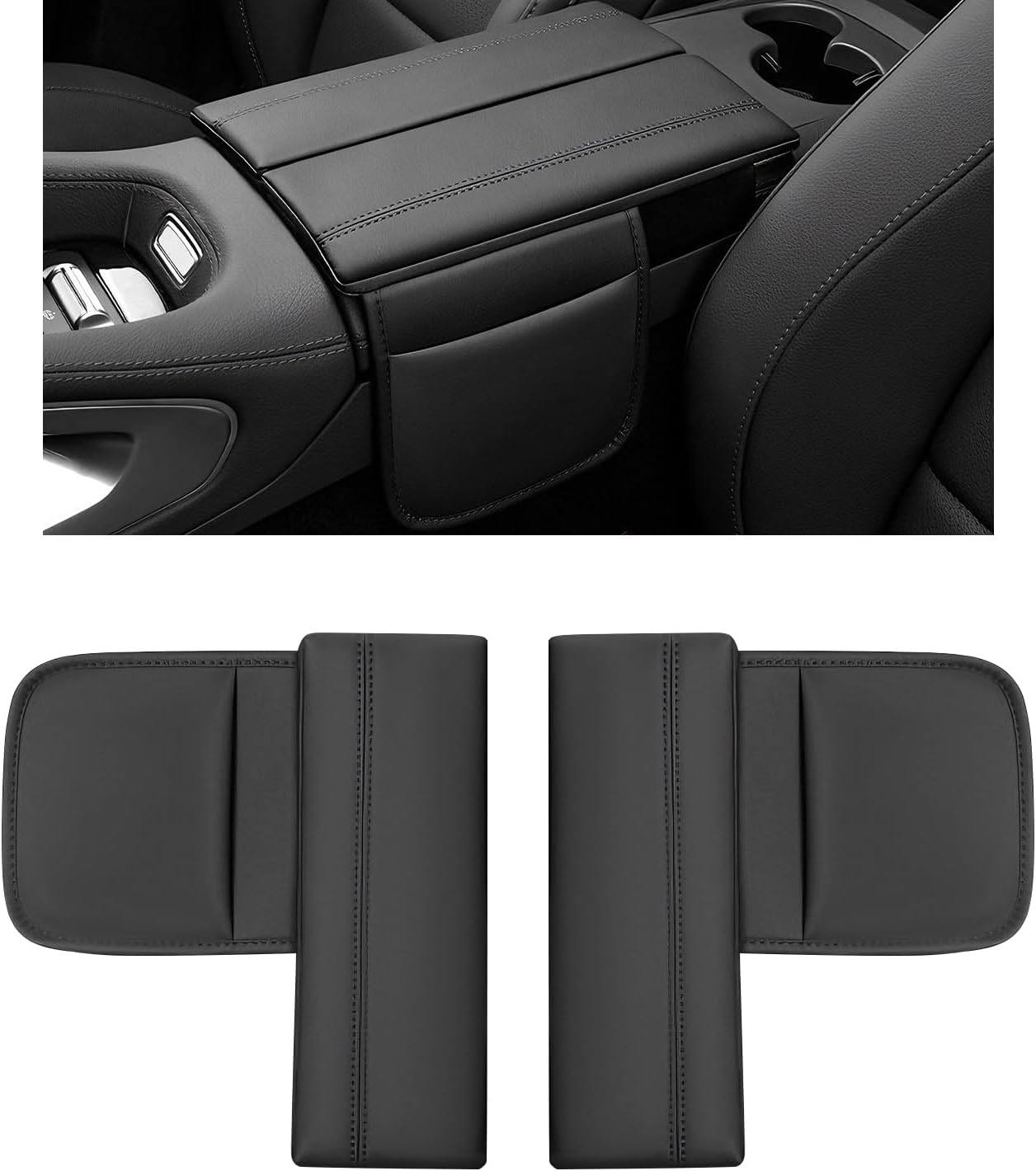 Leather Center Console Armrest Covers for 2020-2025 Mercedes Benz GLE 350 450 W167 GLS 450 X167 Interior Accessories, Upgraded Arm Rest Cover with Side Storage Pocket for Car Seat Organizer