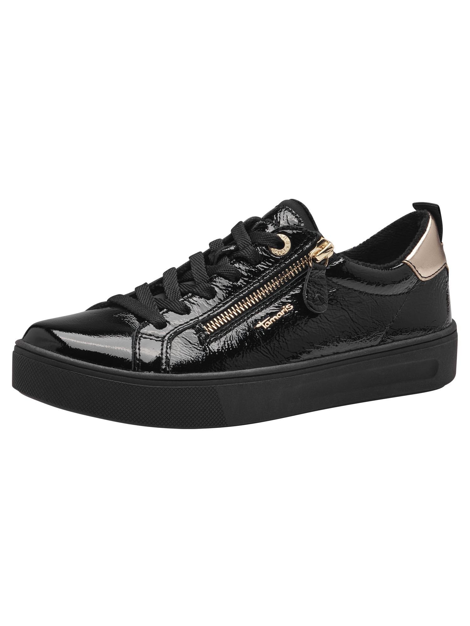 Tamaris Comfort Women’s Flat Sneakers with Zip Casual, Black Nappa, 7,5 UK