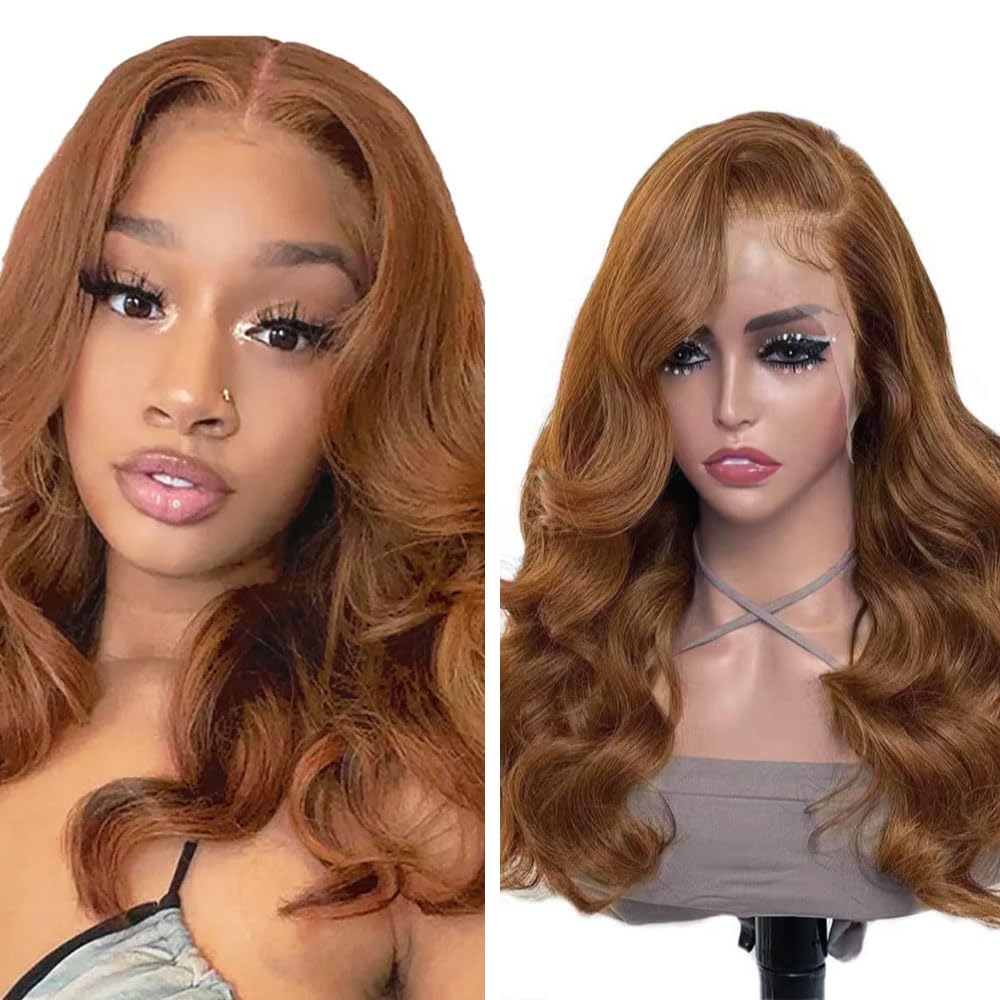 Weeybay 4x4 Lace Front Wigs #30 Light Brown Human Hair Body Wave Pre Plucked Baby Hair HD Transparent 180% Density 4x4 Lace Frontal Wigs 26 Inch