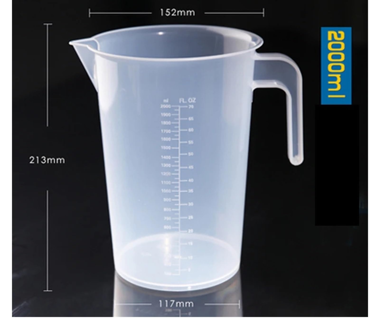 1 Set (250 ml, 500 ml, 1000 ml, 2000 ml) Messbecher aus Kunststoff mit Griff, Polypropylen in Lebensmittelqualität, for Schule, Labor, Küche