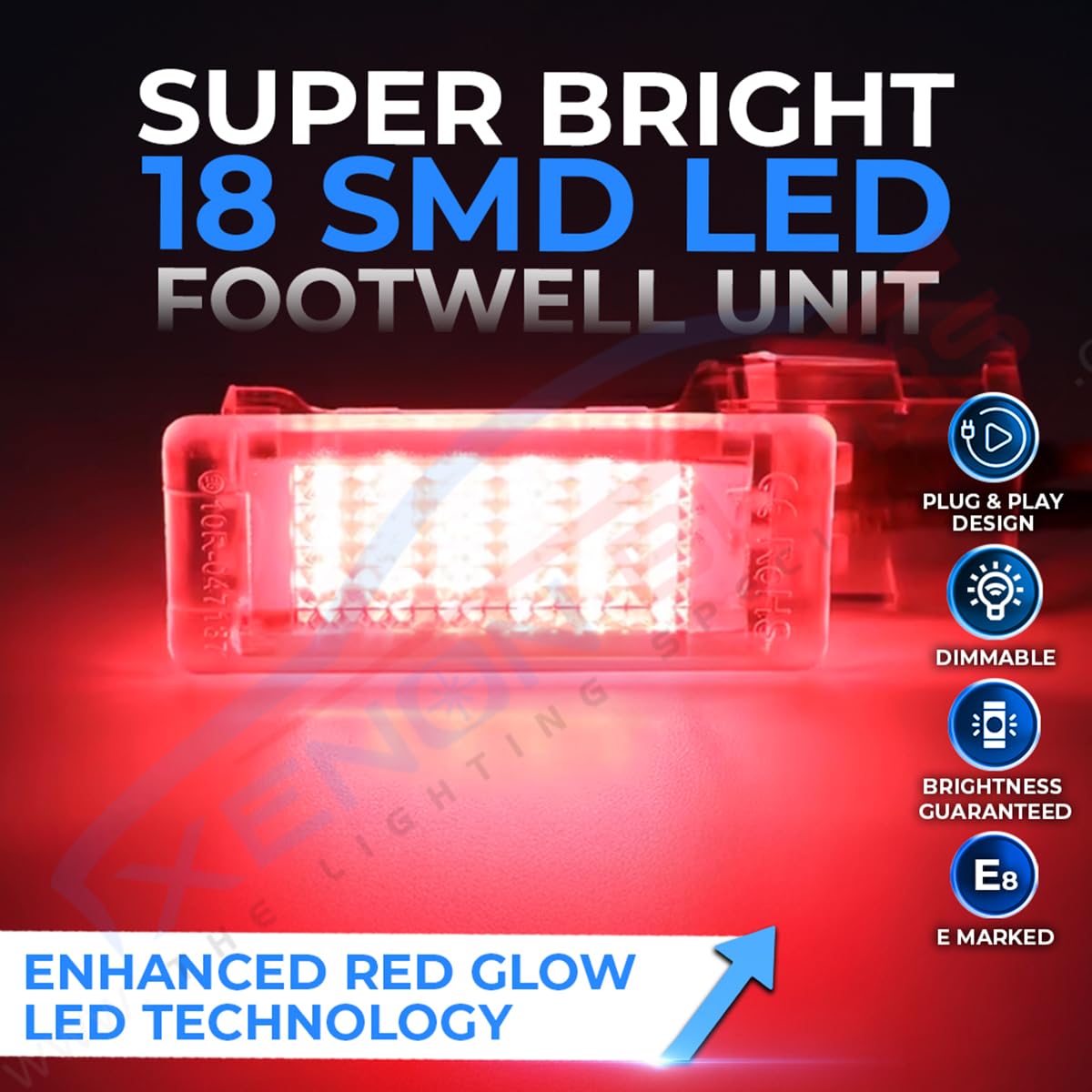 Luci interne vano piedi Golf MK5 MK6 MK7 7.5 LED VW rosso SMD OEM ricambio – 2 pezzi