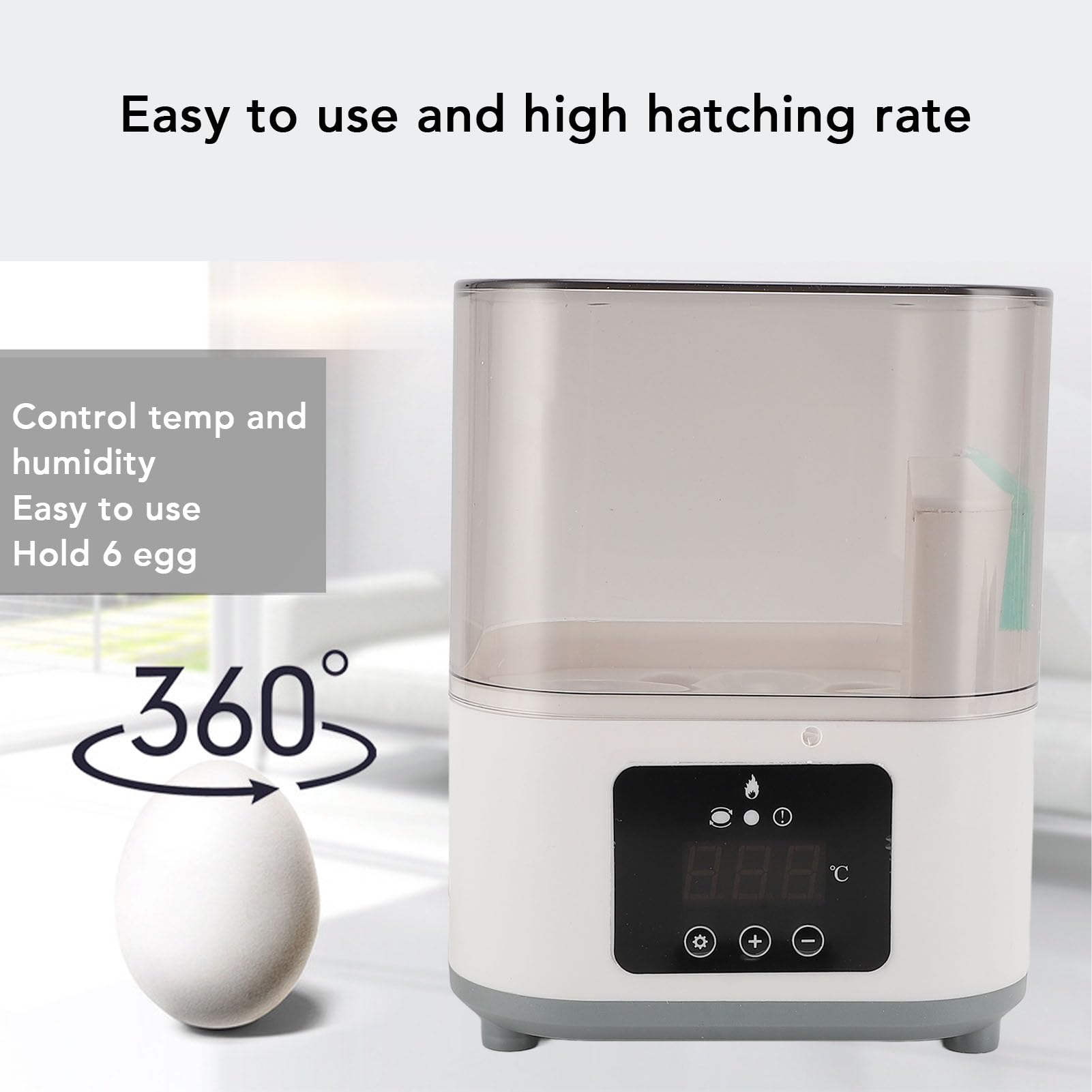 SENECESLI 6 Incubatore di Uova con Display a Temperatura, Tornatore di Uova Automatico per Cova di Polli, Finestra Trasparente a 360 Gradi, Incubatrice per Polli