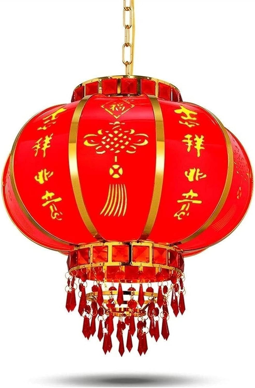 Chinese Red Lanterns Festival Decorations, LED Balcony Crystal Rotating Lantern， Outdoor Balconies, Indoor Festival Lanterns (Size : 35cm)