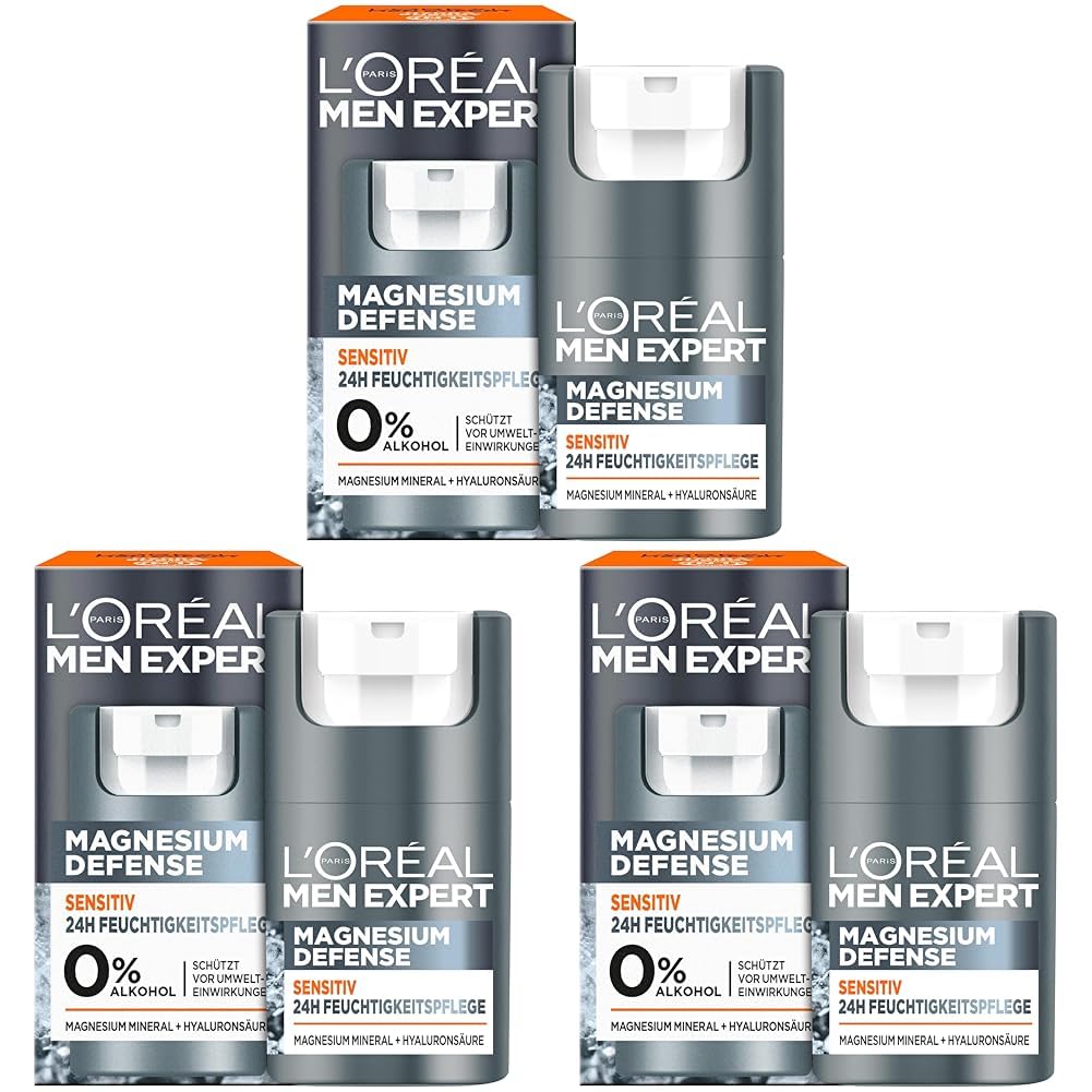 L'Oréal Men Expert Sensitiv Gesichtspflege für Männer, Beruhigende Feuchtigkeitscreme für empfindliche Haut, Gesichtscreme für Herren mit Magnesium und Hyaluronsäure, Magnesium Defense, 1 x 50 ml