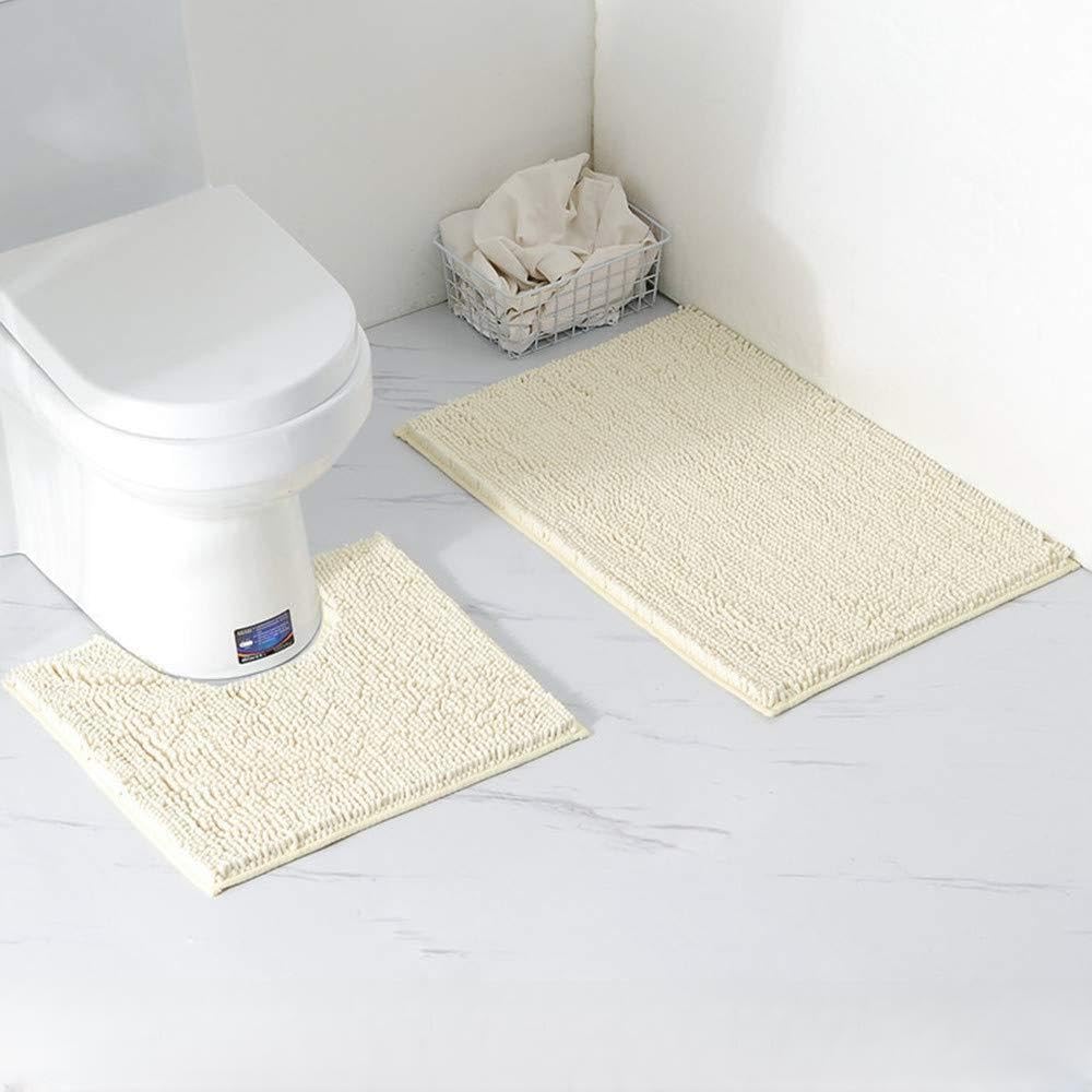 Tapis de bain chenille bleu clair lot de 2 avec contour WC assorti